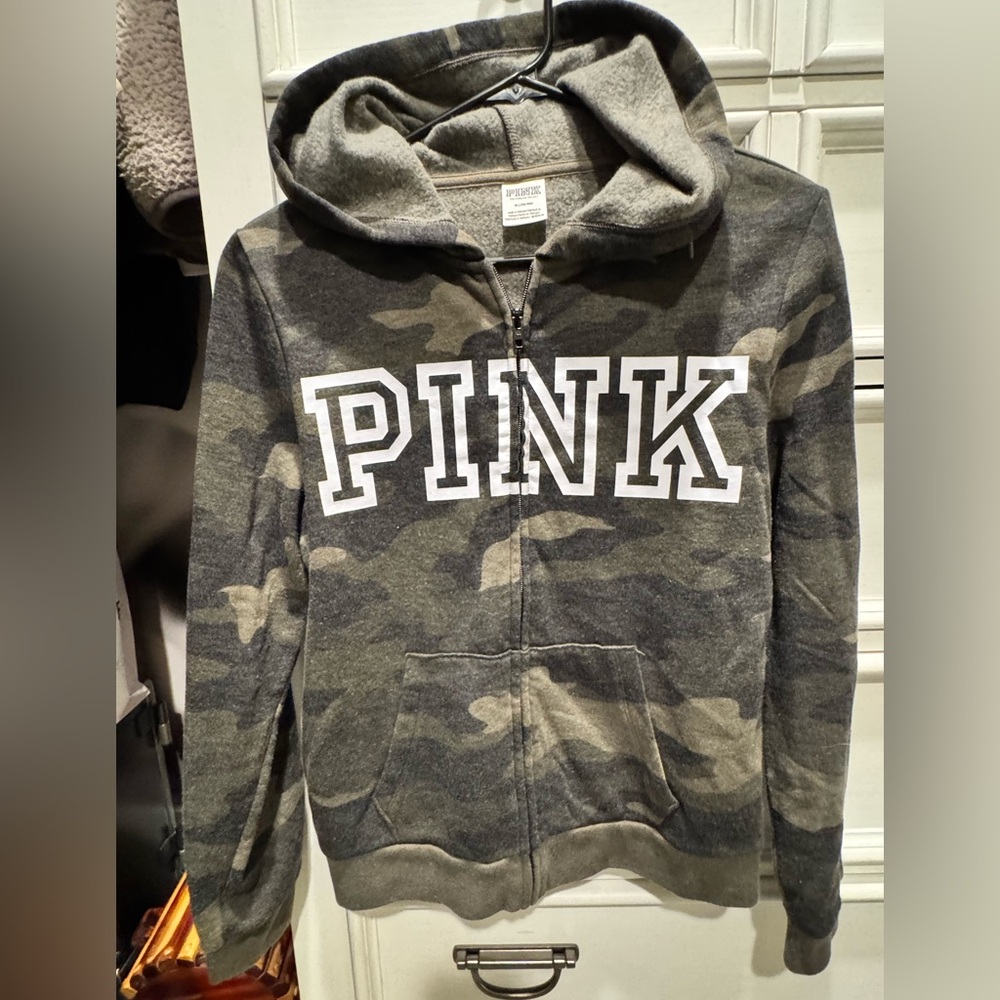 Victoria's Secret PINK Women's Camo Hunter Green Full Zip Hoodie Sweatshirt M